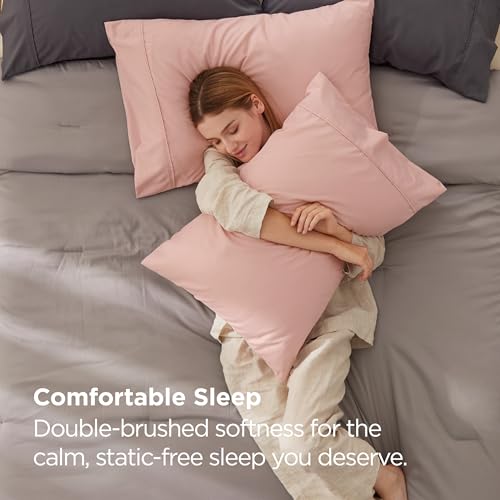 Bedsure Queen Pillow Cases Set of 2 - Blush Pink 20x30in Soft Microfiber
