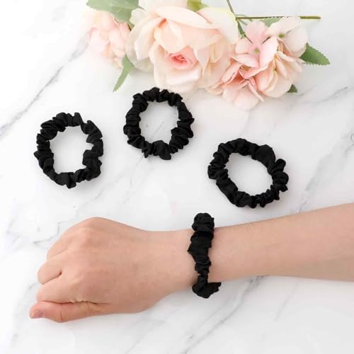 Tucnoeu Black Silk Hair Scrunchies 6pcs - Satin No-Damage Hair Ties