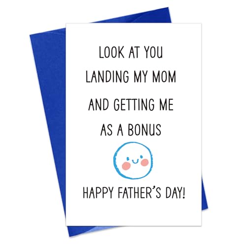 Funny Bonus Dad Father's Day Card - Stepdad Greeting Card with Envelope