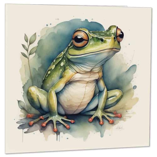 Purple Fox Watercolour Frog Birthday Card - Eco-Friendly 145mm