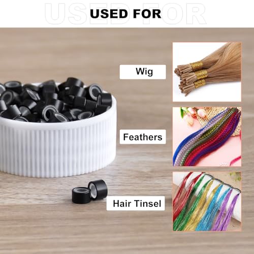 BUPPLER 500PCS Silicone Lined Micro Rings Beads for Hair Extensions Black