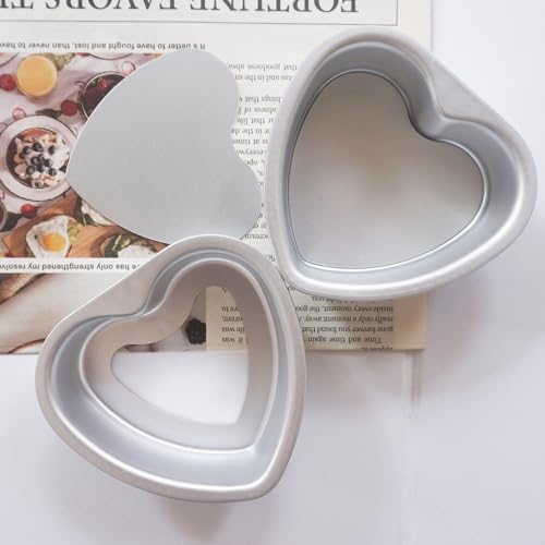 Heluok 4 Inch Heart Shaped Cake Pan Set with Removable Bottom