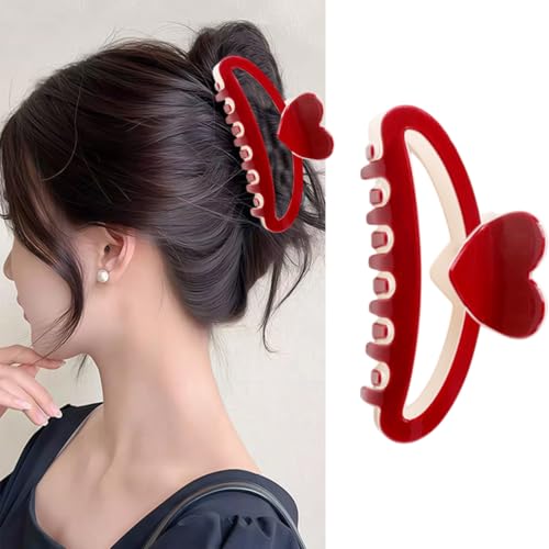 BUNLVDI 2Pcs Valentine Red Heart Hair Claw Clips Acrylic Shark Clips