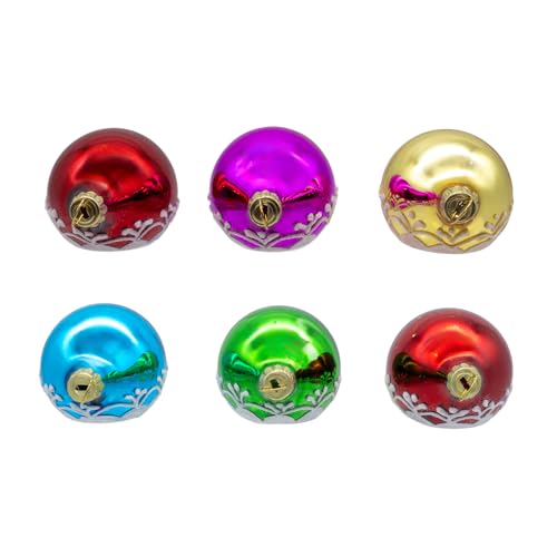 Set of 6 Multicolor Glass Holiday Ornaments with White Glitter - 88mm