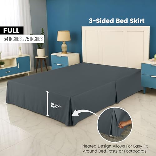 Utopia Bedding Full Size Grey Pleated Bed Skirt 16 Inch Drop Under-Bed Storage