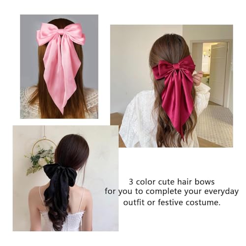 THSIREE 4PCS Oversized Satin Hair Bows with Long Tails and Clips
