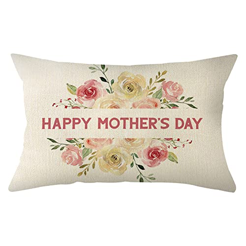 Mother's Day Floral Wreath Throw Pillow Cover 12x20 Inch - Gift Cushion Case for Home Decor