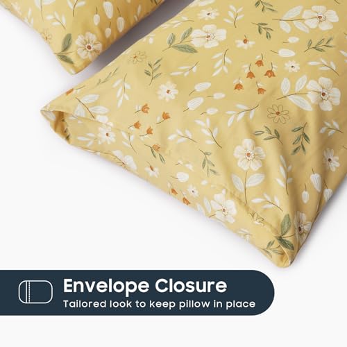 Wake In Cloud Floral Pillow Cases - Soft Yellow 20x26 Inches, Set of 2
