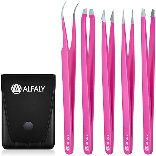 Alfaly 5-Piece Stainless Steel Professional Tweezer Set with Storage Case