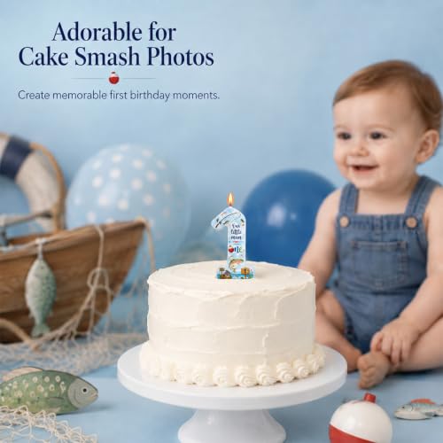 Ofishally Threelf First Birthday Number 1 Candle – Fishing Theme Cake Topper