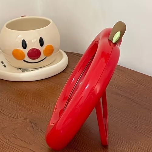 Red Apple Shaped Makeup Mirror - Portable Foldable Desk Vanity Mirror