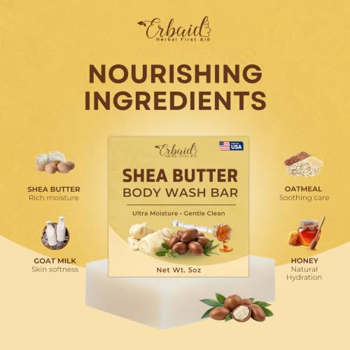 Erbaid Shea Butter Body Wash Bar with Goat Milk & Honey, 5 oz