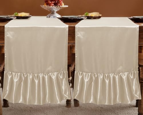 Satin Table Runner Champagne 12x108 Inch Ruffle Party Decor 2 Pack