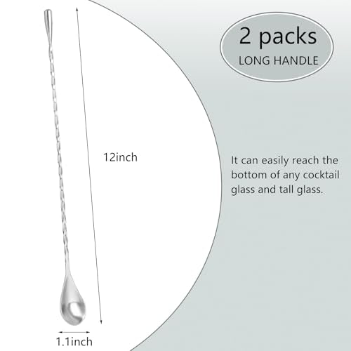 KTOJOY 2-Pack Stainless Steel Bar Spoons - 12" Cocktail Stirring Tools