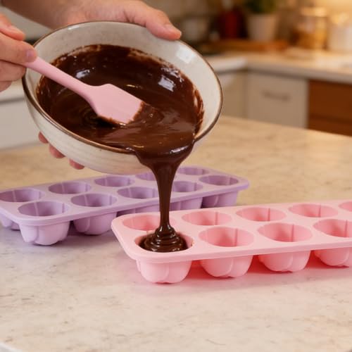 2-Pack Rose Silicone Chocolate Molds - 20-Cavity Flower Candy Mold Set