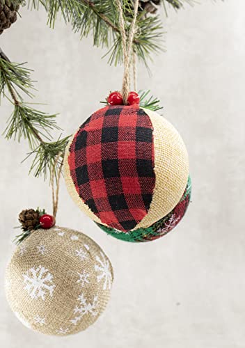 Red Burlap Christmas Hanging Ornaments Farmhouse Rustic Holiday Decor Set 12