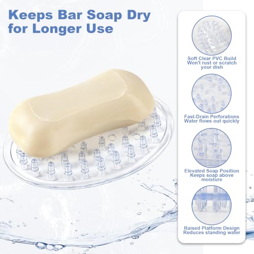 HPOPO Self-Draining Soap Dish Holder, Clear Plastic 2-Pack Set