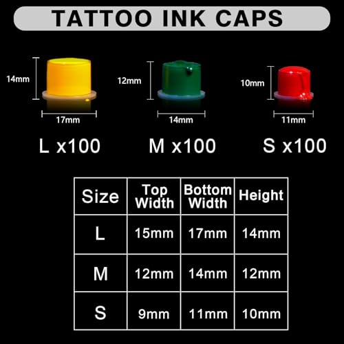 Romlon Tattoo Ink Caps with Base - 300PCS Assorted Sizes