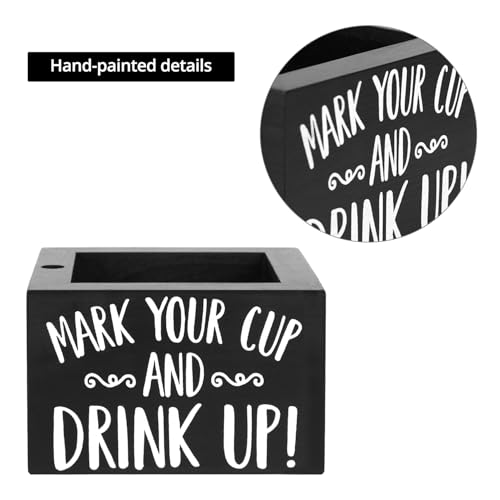 Wooden Disposable Cup Holder with Marker Slot - Rustic Drink Organizer for Parties & Home