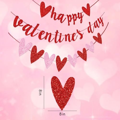Happy Valentine's Day Glitter Banner with Heart Garland - 9.8 ft