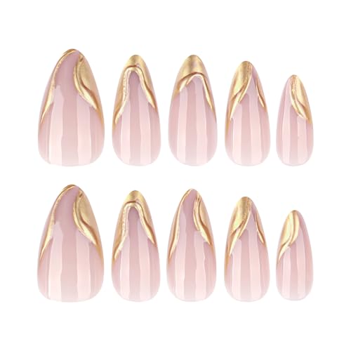 FNKFNK Gold French Tip Press on Nails Almond Medium Reusable False Nails