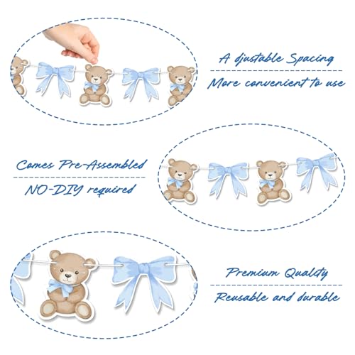 Blue We Can Bearly Wait Banner - 2Pcs Baby Shower Garland