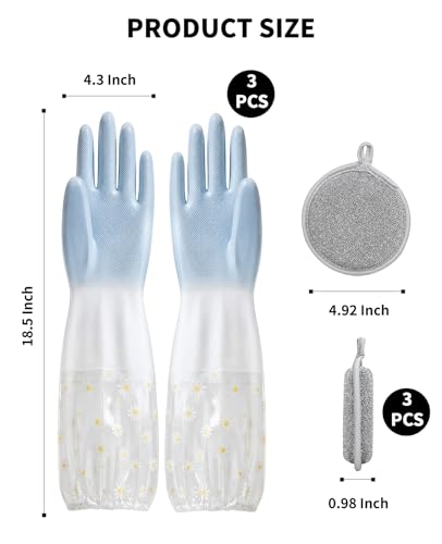 Geyynow 3PCS Reusable Rubber Dishwashing Gloves & Dish Rags Set