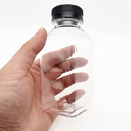 3-Pack 8 Ounce Reusable Plastic Juice Bottles with Black Lids