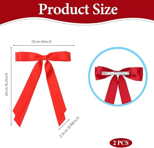 Satin Hair Bow Clips for Women & Girls - Black & Red Hair Ribbons (2PCS)