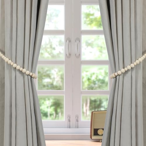 KLOGTSIND Wood Bead Curtain Tiebacks - 2 Pack with Hooks