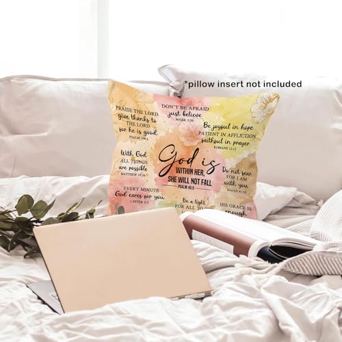 Christian Floral Throw Pillow Cover 18x18 - God Is Within Her (Christian-16)