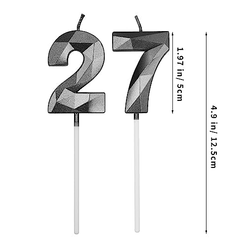 Black Number 27 & 72 Birthday Candles 3D Diamond Shape Party Supplies