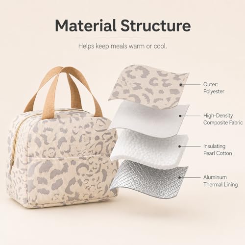 Geiruiou Insulated Lunch Bag, Small Thermal Tote for Women - Beige