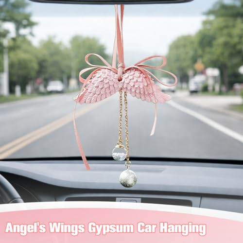 Angel Wings Car Hanging Ornament – Cute Pink Rear View Mirror Charm