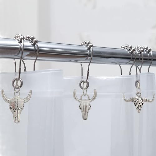 Set of 12 Bull Skull Decorative Shower Curtain Hooks