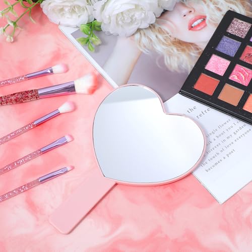 Pink Heart Shaped Handheld Makeup Mirror Small Portable Cosmetic Mirror