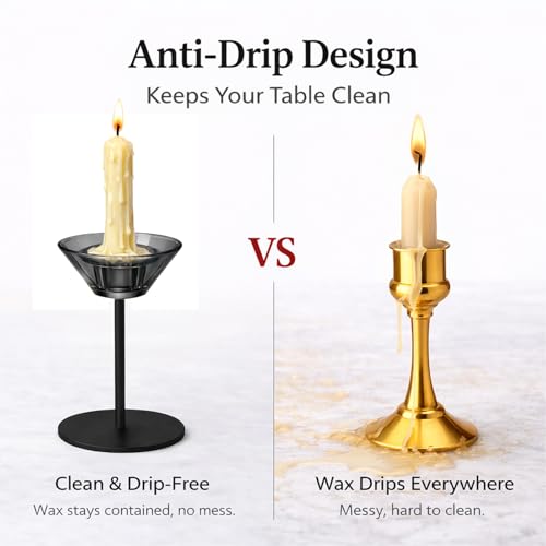 Smoke Gray Glass Candlestick Holders Set of 3 - Modern Minimalist