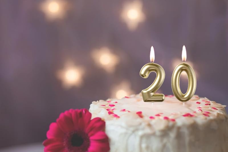 20th Birthday Candles - Glitter Gold Number 20 (2 pcs)