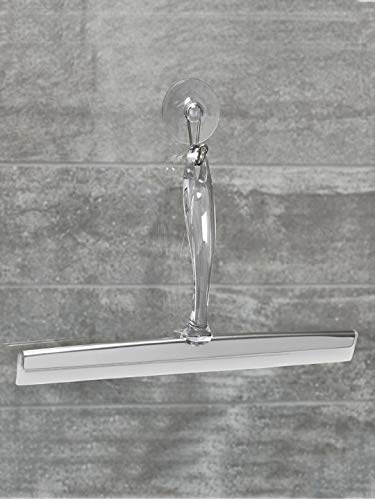 iDesign 12-Inch Bathroom Squeegee with Suction Hook - Clear/Stainless Steel