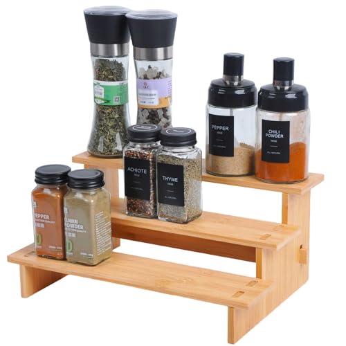 JinDoWin 3-Tier Bamboo Spice Rack Organizer for Cabinet, Small