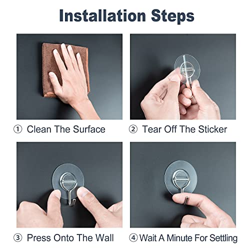 Heavy Duty Clear Adhesive Wall Hooks 12 Pack - Waterproof & Rustproof for Kitchen Bathroom & Indoor Use