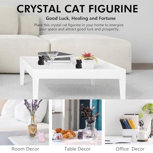 Black Obsidian Crystal Cat Figurine - Lucky Feng Shui Decor & Gift