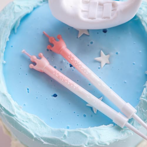 Gradient Pink Crown Birthday Candles - 5PCS Long Smokeless Wax