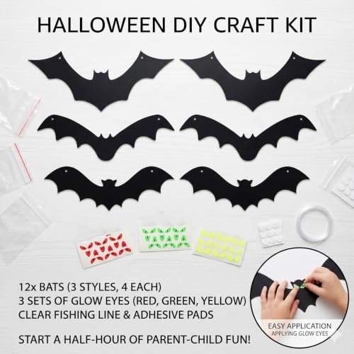 Halloween Hanging Bats 12 Pack - 3D Realistic Plastic Flying Bat Decorations for Indoor & Outdoor Yard Lawn