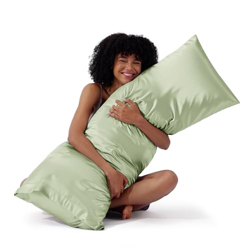 Bedsure Satin Body Pillowcase, 20" x 54" Sage Green Envelope Closure Cover
