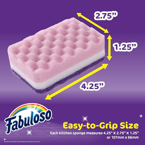 Fabuloso Scratch-Free Kitchen Dish Sponges, Dual-Sided Scrubbers - 12 Count