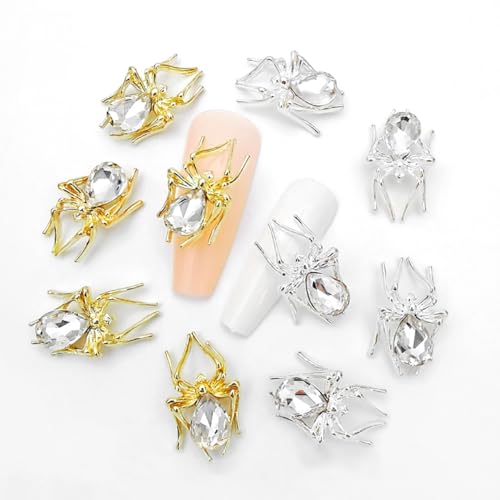 Spider Nail Charms Rhinestones - 20 Pcs Gold & Silver Alloy DIY Art