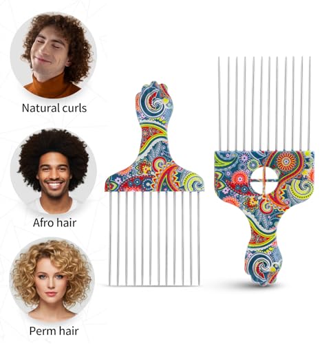 Metal Hair Pick 2-Pack for Black Men - Stainless Steel Afro Comb