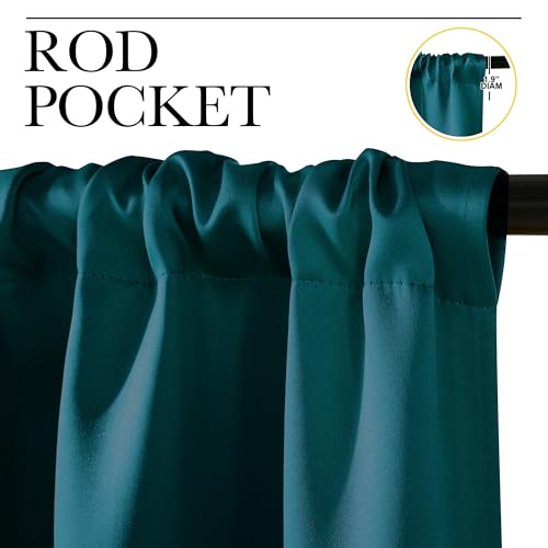 NICETOWN Teal Faux Silk Blackout Curtains - 42"W x 36"L, 2-Panel Set