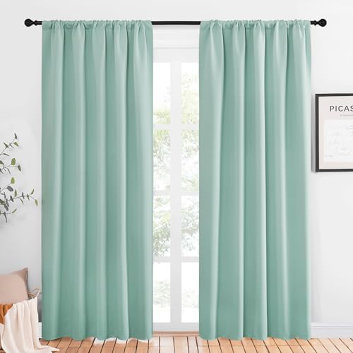 NICETOWN Blackout Curtains Aqua Blue 52x84-Inch, 1 Pair, Thermal Insulated Drapes with Rod Pocket, Pack of 2